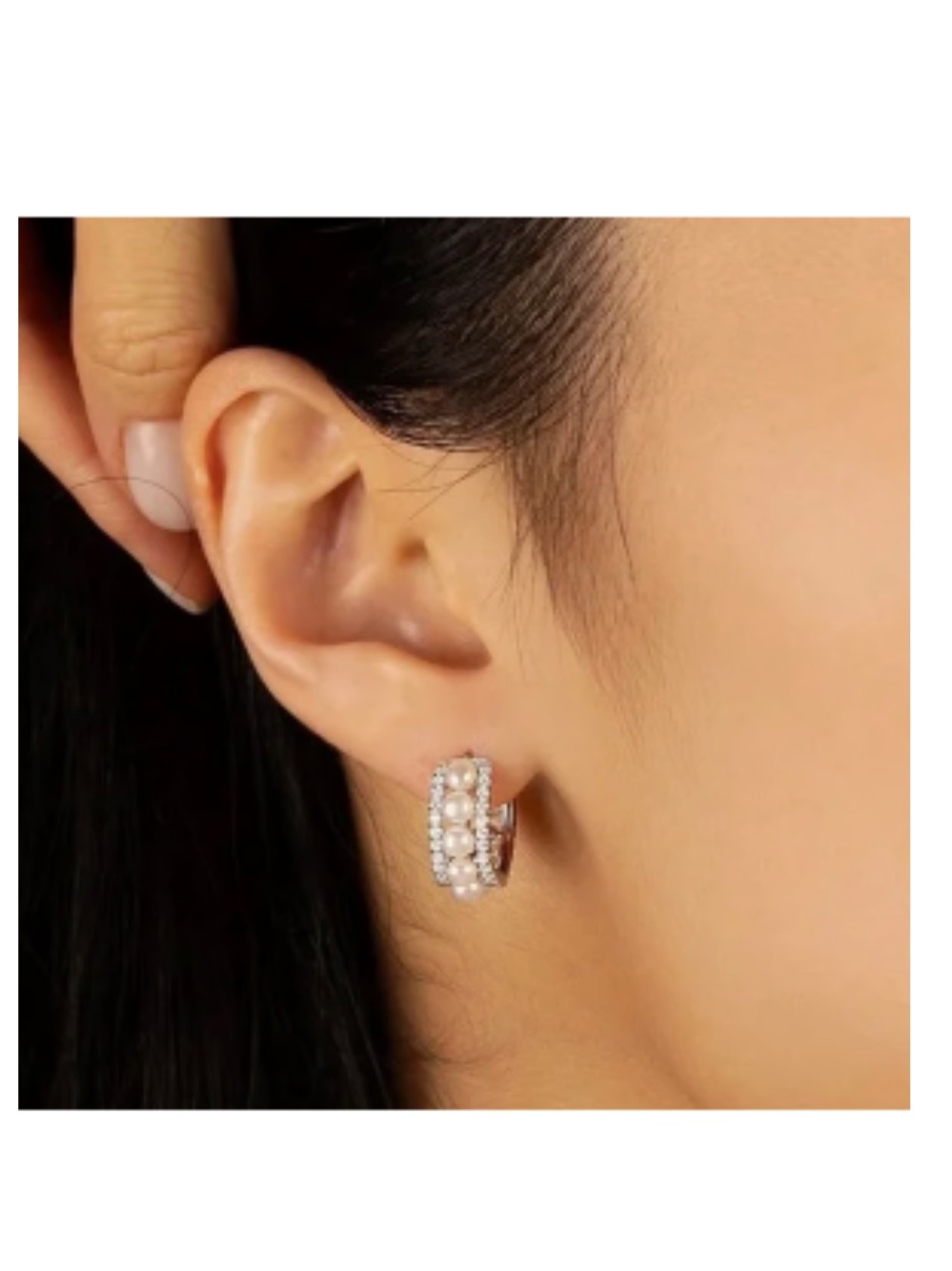APM Monaco ETERNELLE Small Double Pavé Hoop Earrings with Pearls